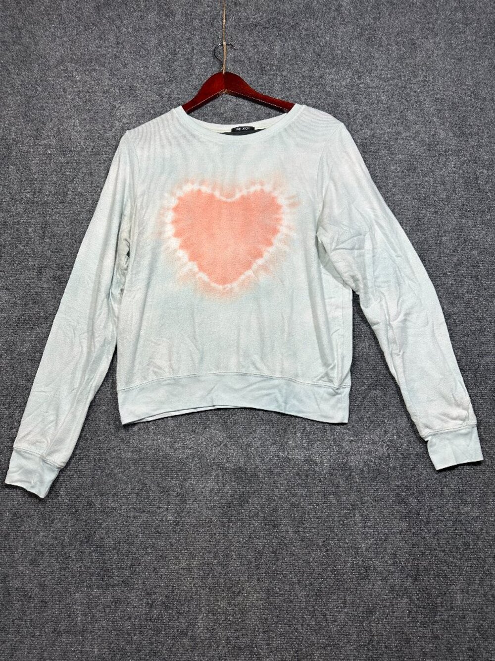 Wildfox Sweatshirt Womens Medium Fleece Rib Hem Cuffs Pullover Blue Heart